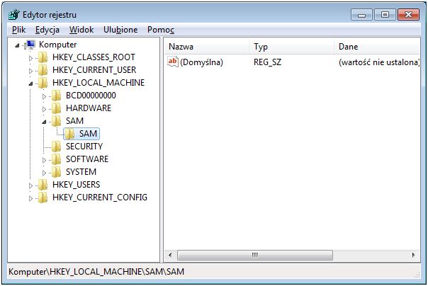 dostęp do klucza SAM wymaga kilku dodatkowych czynności