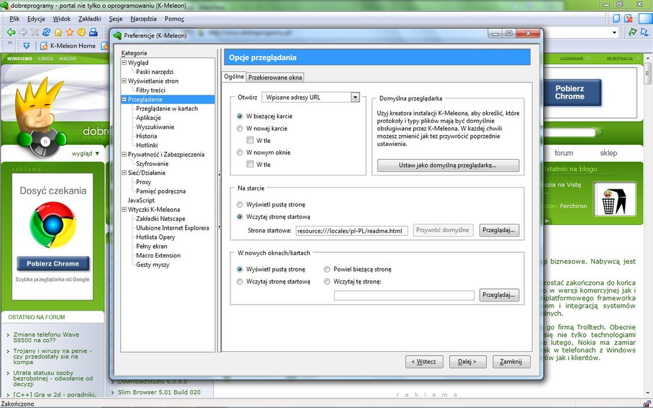 K-Meleon - preferencje programu