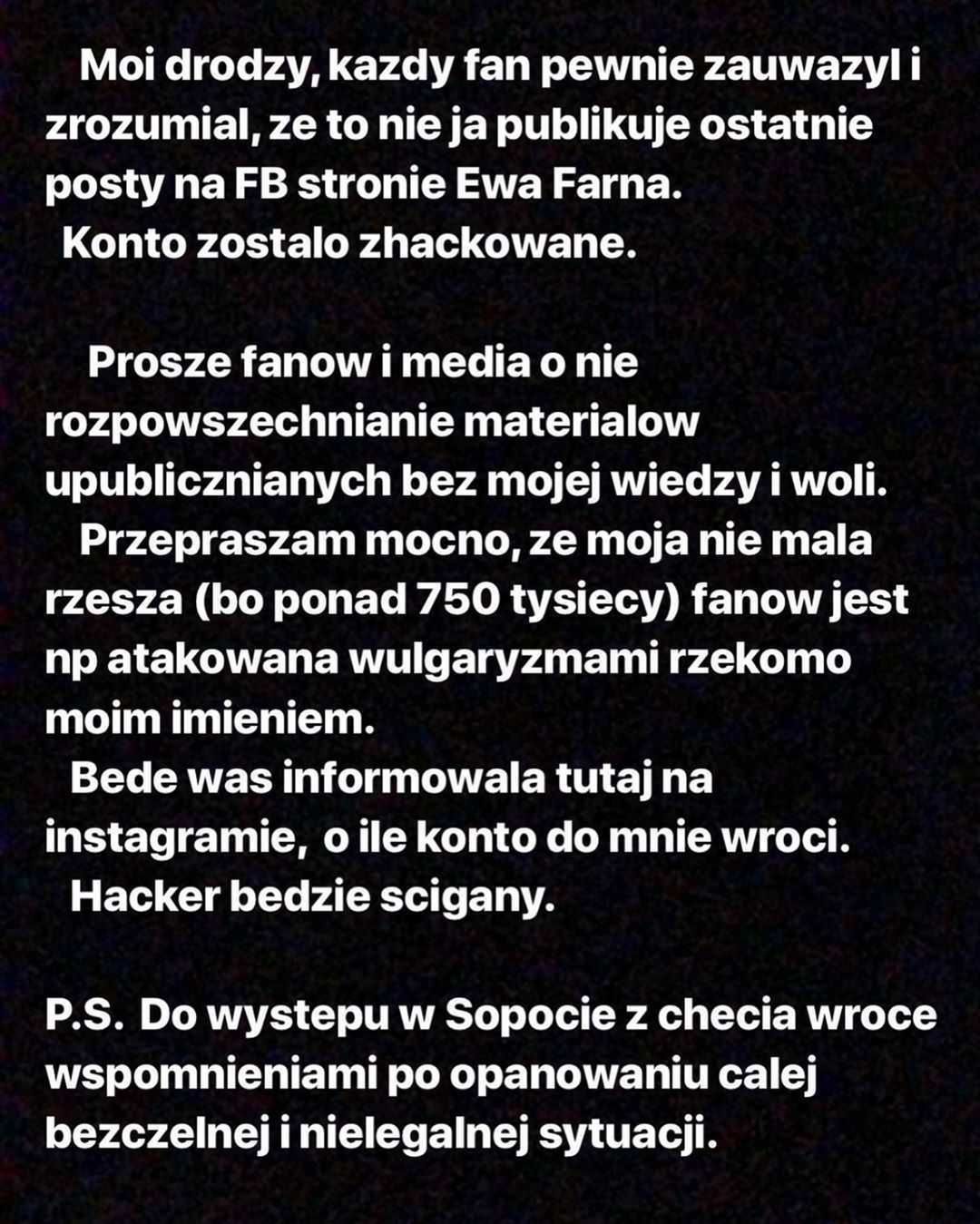 Ewa Farna wydała oświadczenie