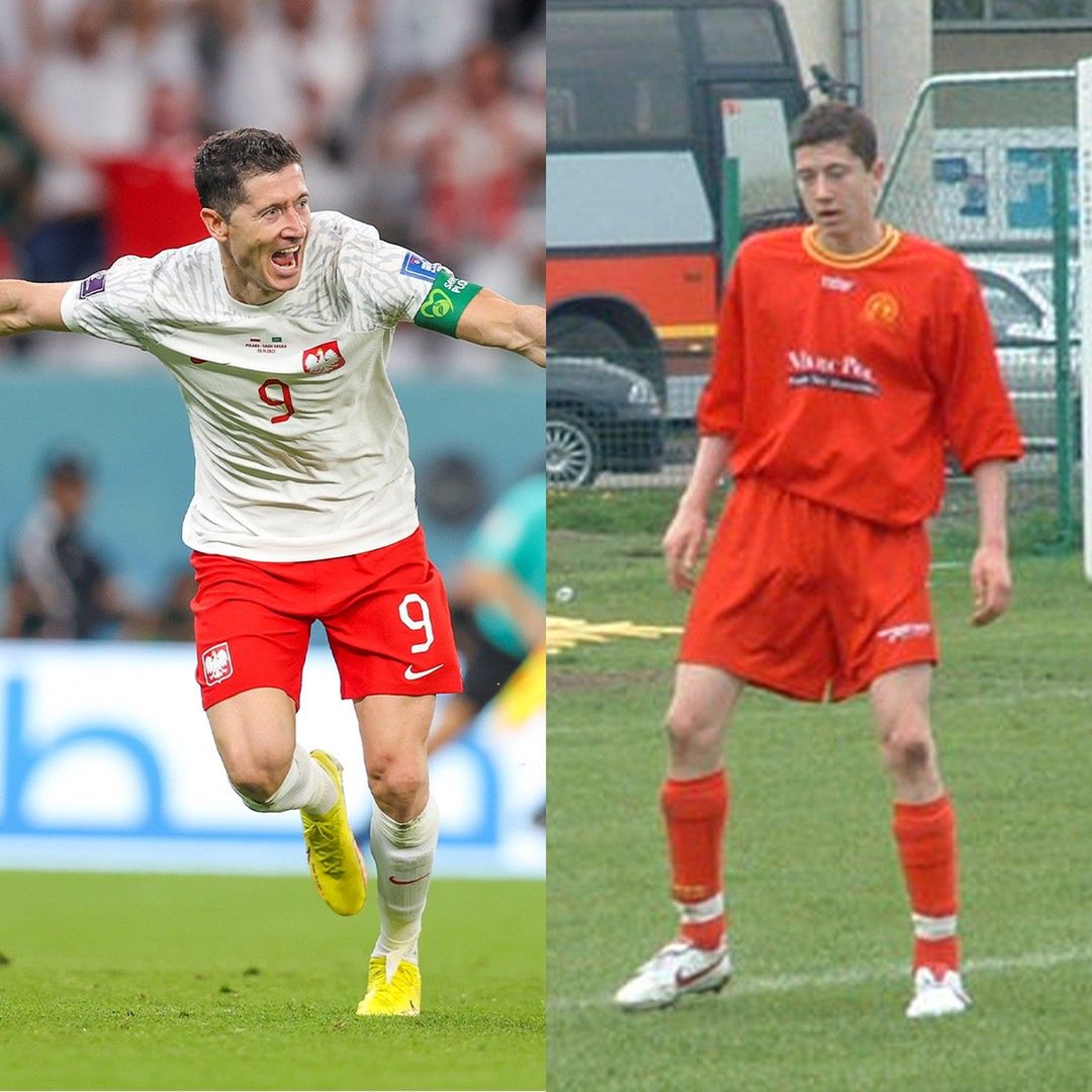 Robert Lewandowski w 2022 roku i gdy miał 16 lat