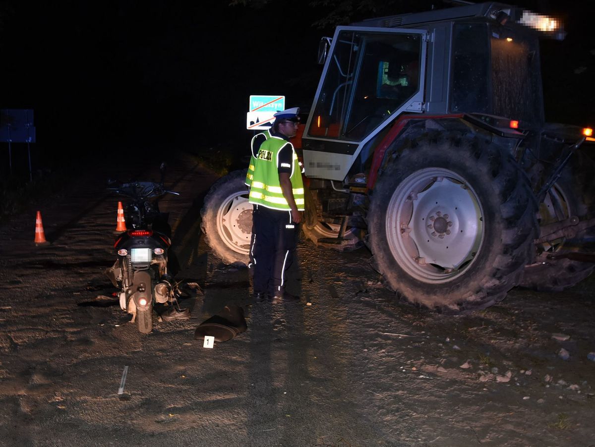 Pijany wjechał skuterem w ciągnik