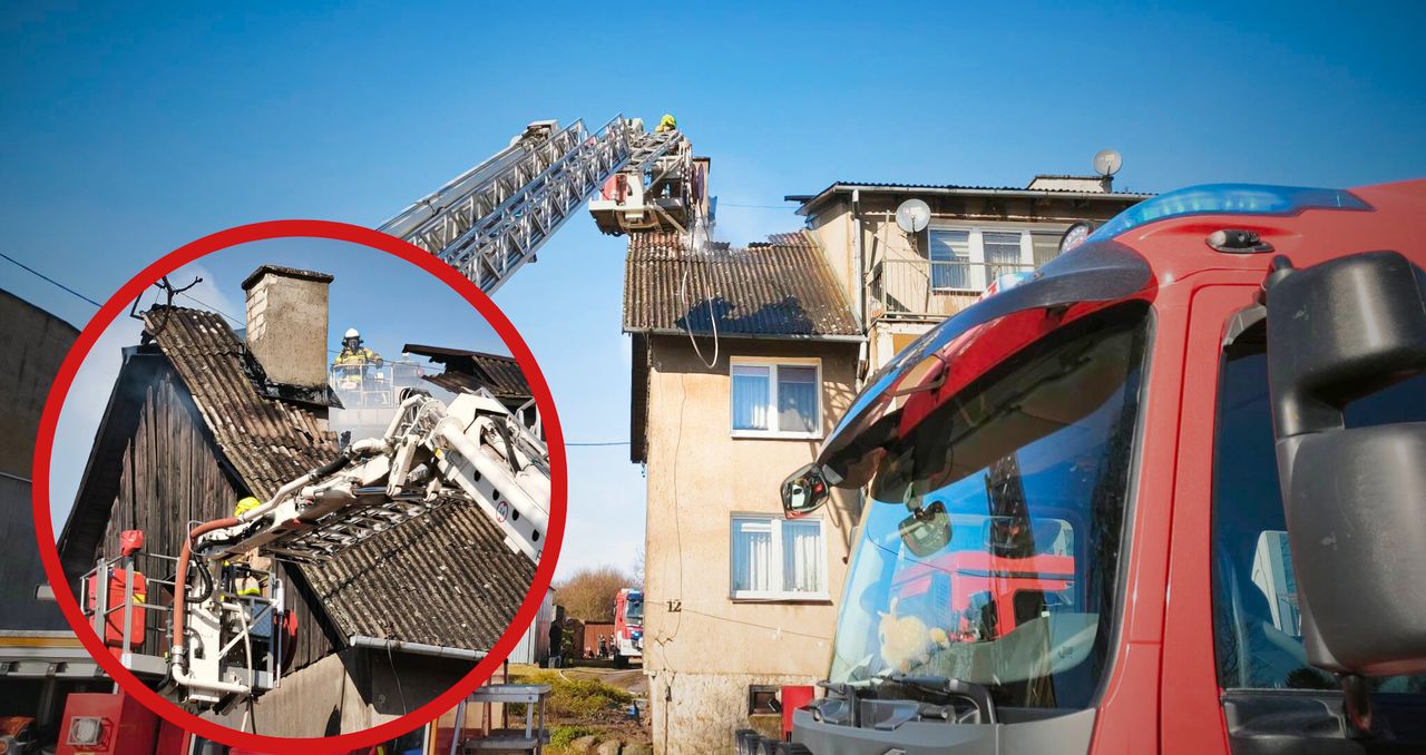 Pożar dachu w Drzonowie. Silny wiatr utrudniał akcję