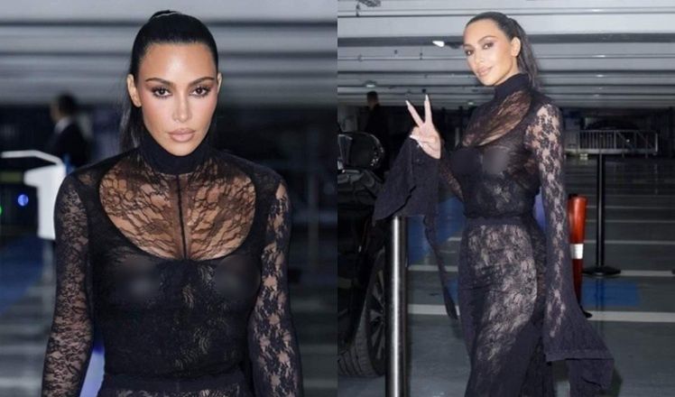 Kim Kardashian eksponuje zabójczą sylwetkę w prześwitującej sukni Balenciagi na Paryskim Tygodniu Mody (ZDJĘCIA)