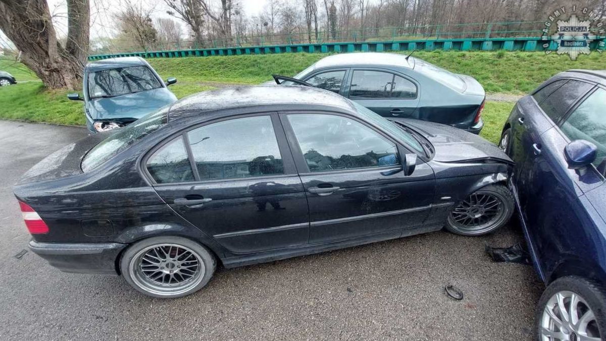 18-letni kierowca bmw uderzył w trzy samochody.