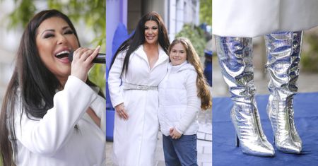 Iwona Węgrowska paraduje pod studiem "DDTVN" w srebrnych kozakach i w towarzystwie 9-letniej córki