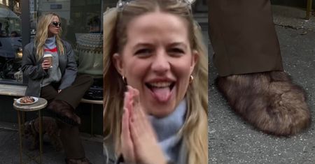 Jessica Mercedes delektuje się kawusią w FUTRZANYCH KAPCIACH. Też przypominają Wam jej psa? (WIDEO)