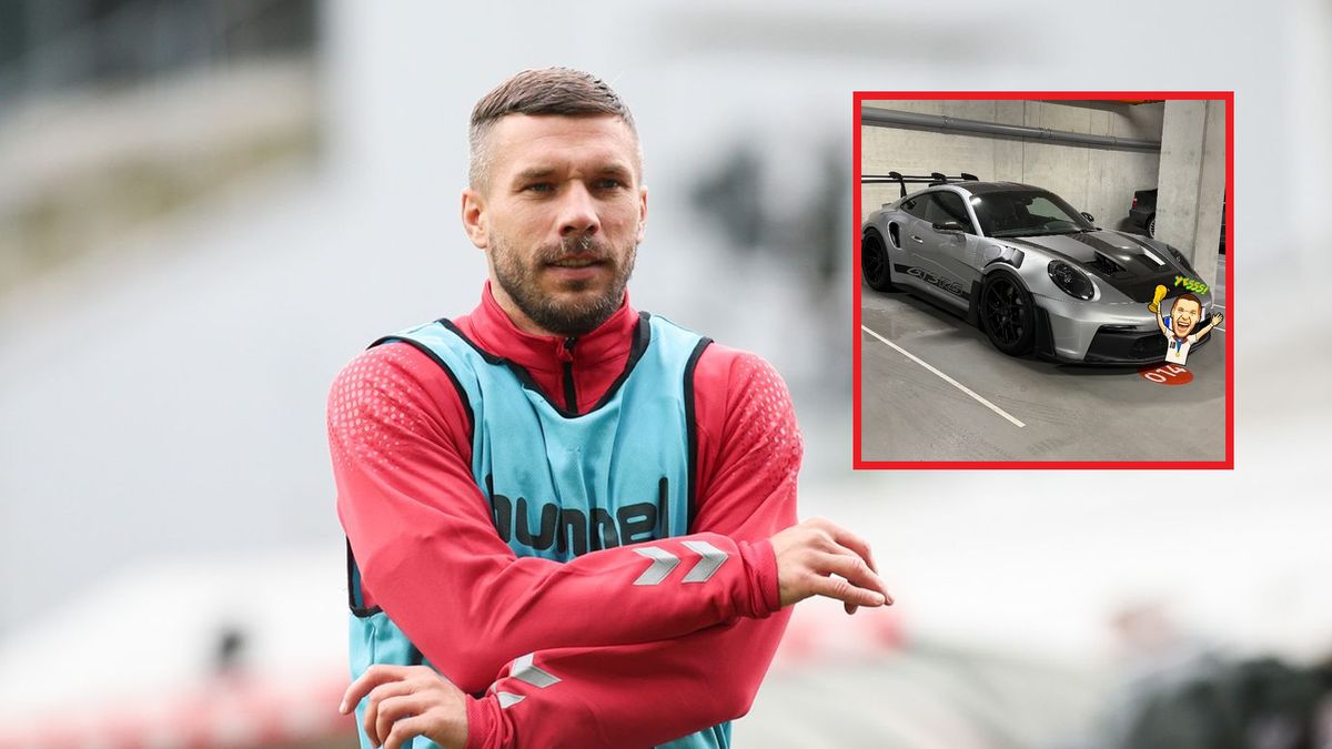 Na zdjęciu Lukas Podolski. W "ramce" jego nowy samochód