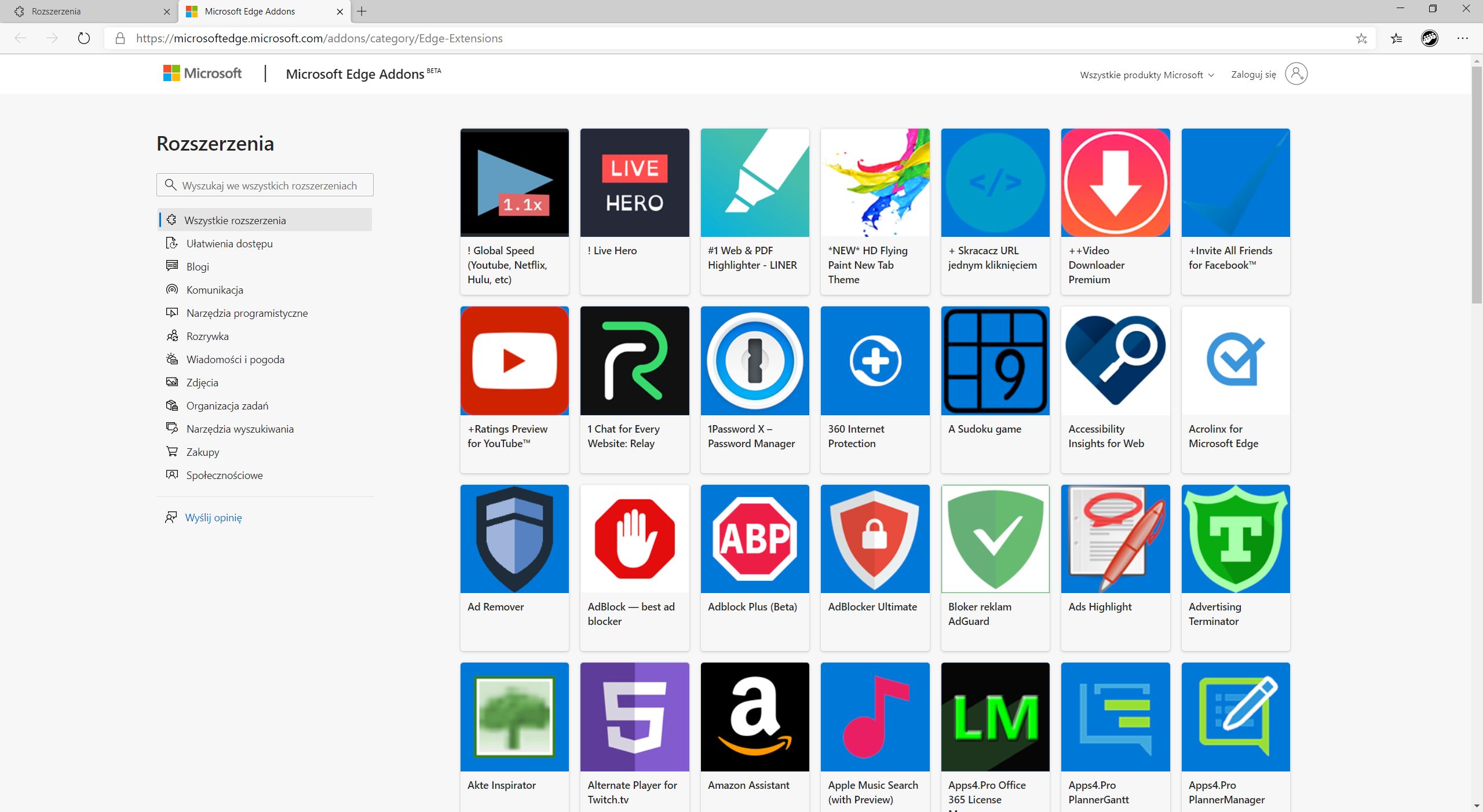 Sklep Microsoftu z rozszerzeniami.