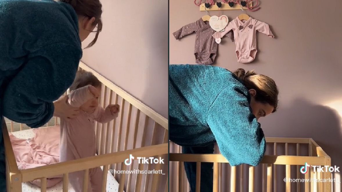 Młoda mama pokazuje jak usypia swoje dziecko.