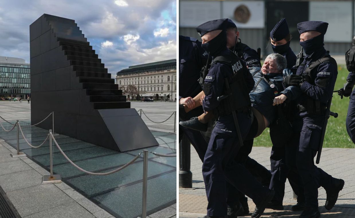 Przepychanki przed pomnikiem smoleńskim. Policja w akcji