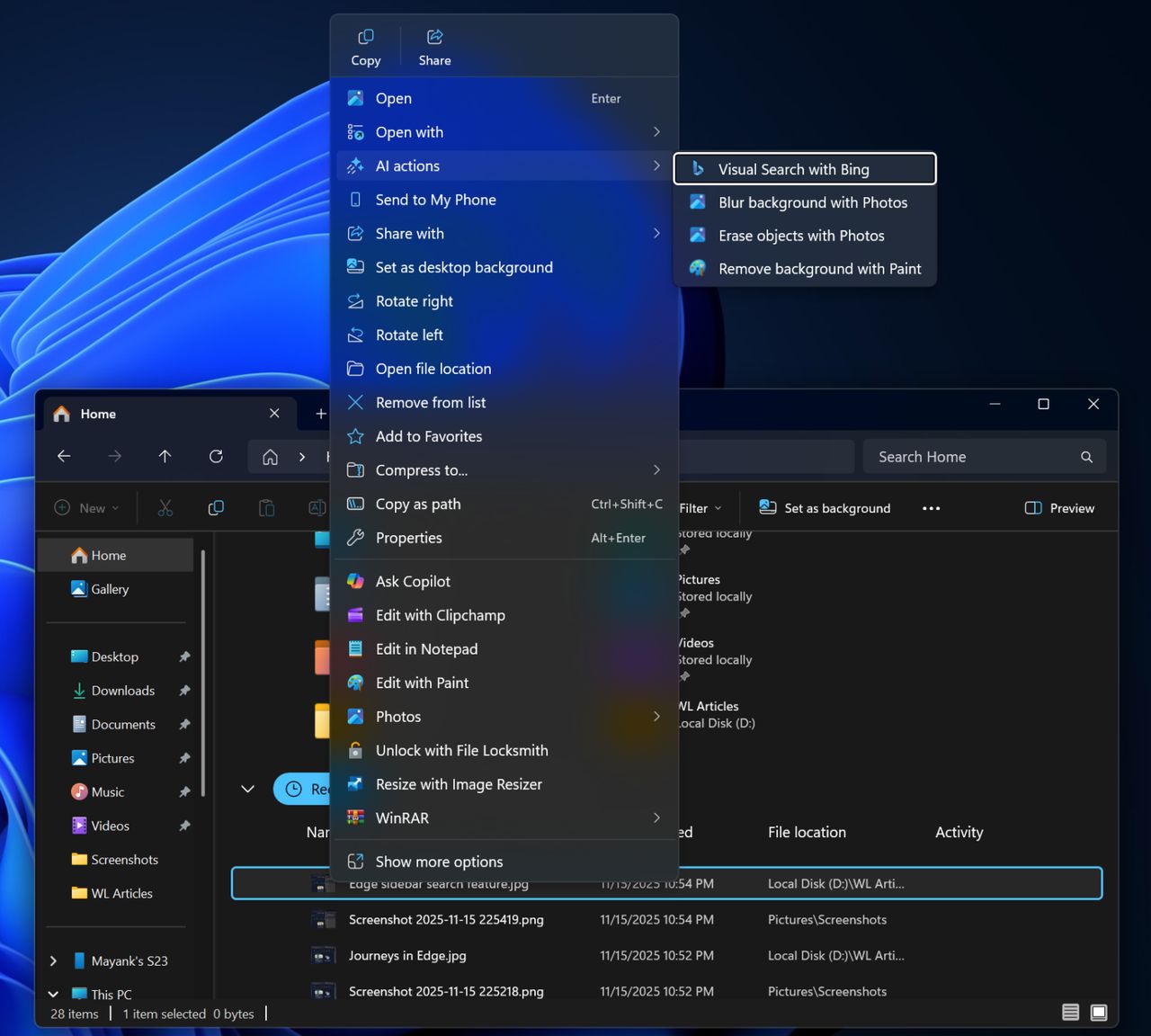 "AI Actions" Windowsa 11