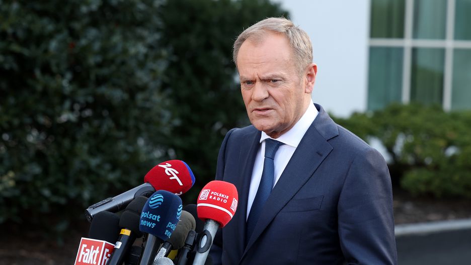 WASHINGTON, DC - MARCH 12: Prime Minister of Poland Donald Tusk speaks to members of the media following a meeting with U.S. President Joe Biden at the White House on March 12, 2024 in Washington, DC. The leaders spoke on European security and reaffirmed military cooperation as Russia's war against Ukraine continues.  (Photo by Kevin Dietsch/Getty Images)
