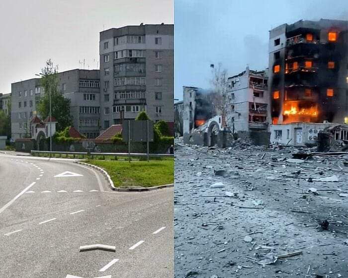 Borodzianka przed i po ataku rosyjskich  "orków"