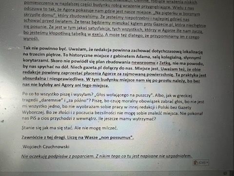 List Wojciecha Czuchnowskiego do zarządu.