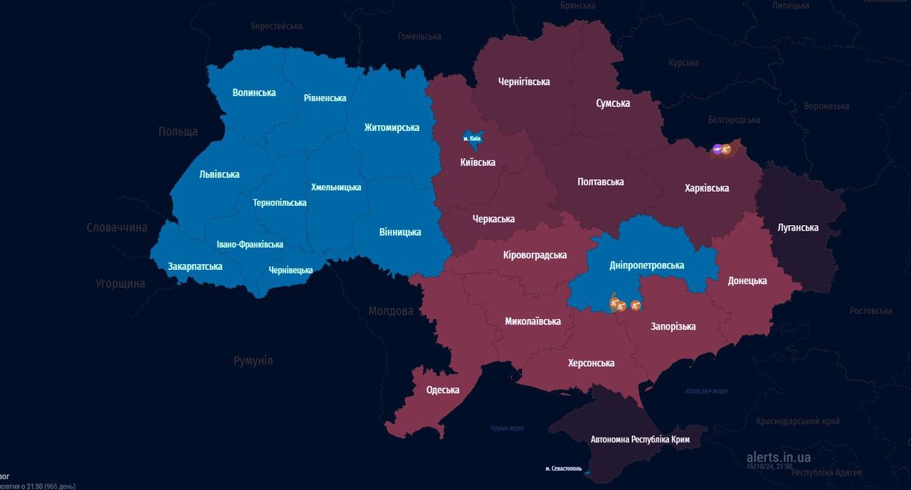 Aktualna mapa alarmów przeciwlotniczych