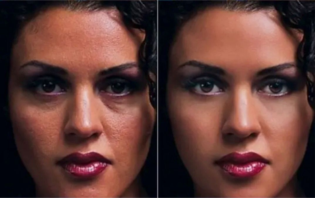 Zdjęcie modelki przed i po retuszu
