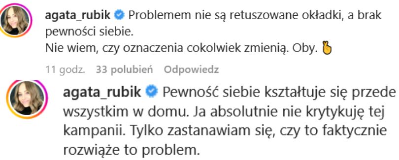 Aleksandra Żebrowska walczy z retuszem w nowej kampanii. Agata Rubik komentuje