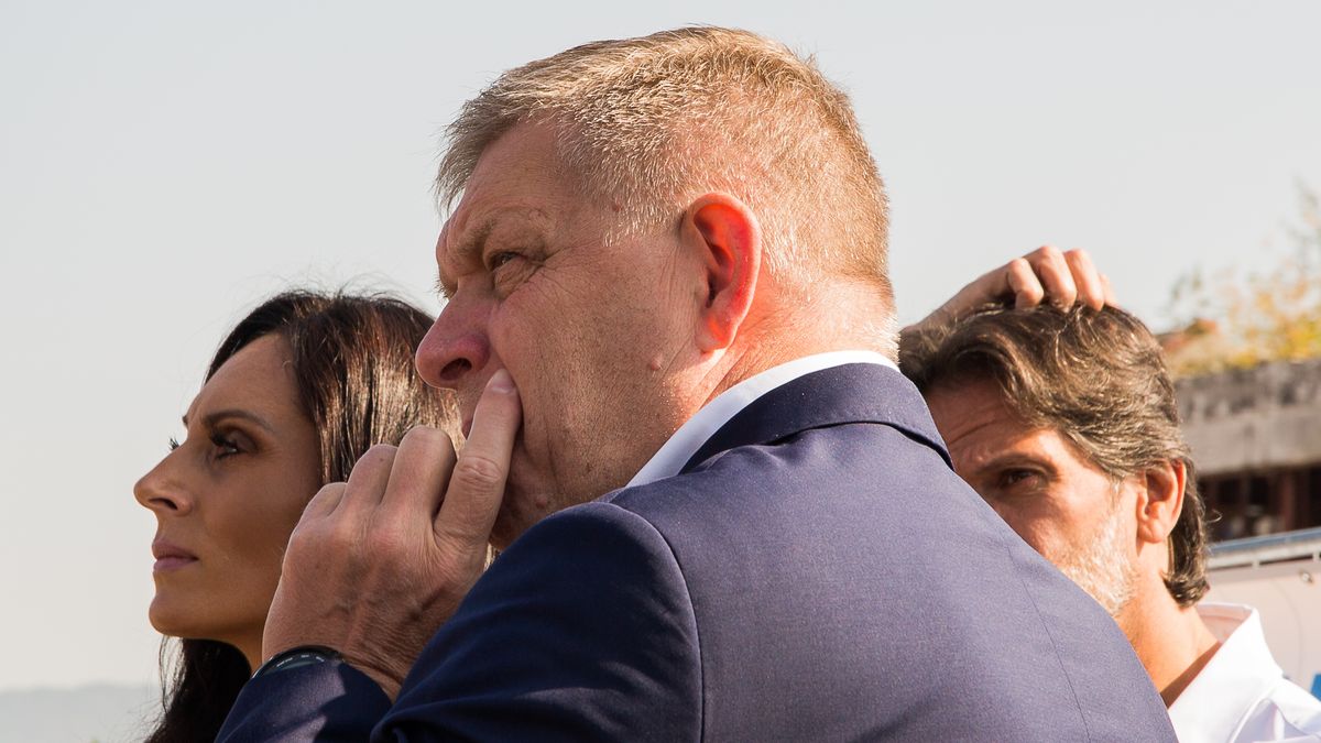 PRESOV, SLOVAKIA - SEPTEMBER 3: Slovakia's PM Rober Fico (C) observes an area where a new military hospital is planned to be built on September 3, 2024 in Presov, Slovakia. The PM R. Fico is accompanied by the Deputy PM of the Slovak Republic and the Minister of Defense Robert Kalinak (R) and the Minister of Health of the Slovak Republic Zuzana Dolinkova (L). They visit two hospitals in eastern Slovakia. Faculty J. A. Reiman Hospital should undergo a big transformation to become the military hospital in Presov that will meet strict NATO criteria and provide top-quality healthcare to all residents of the region. (Photo by Zuzana Gogova/Anadolu via Getty Images)