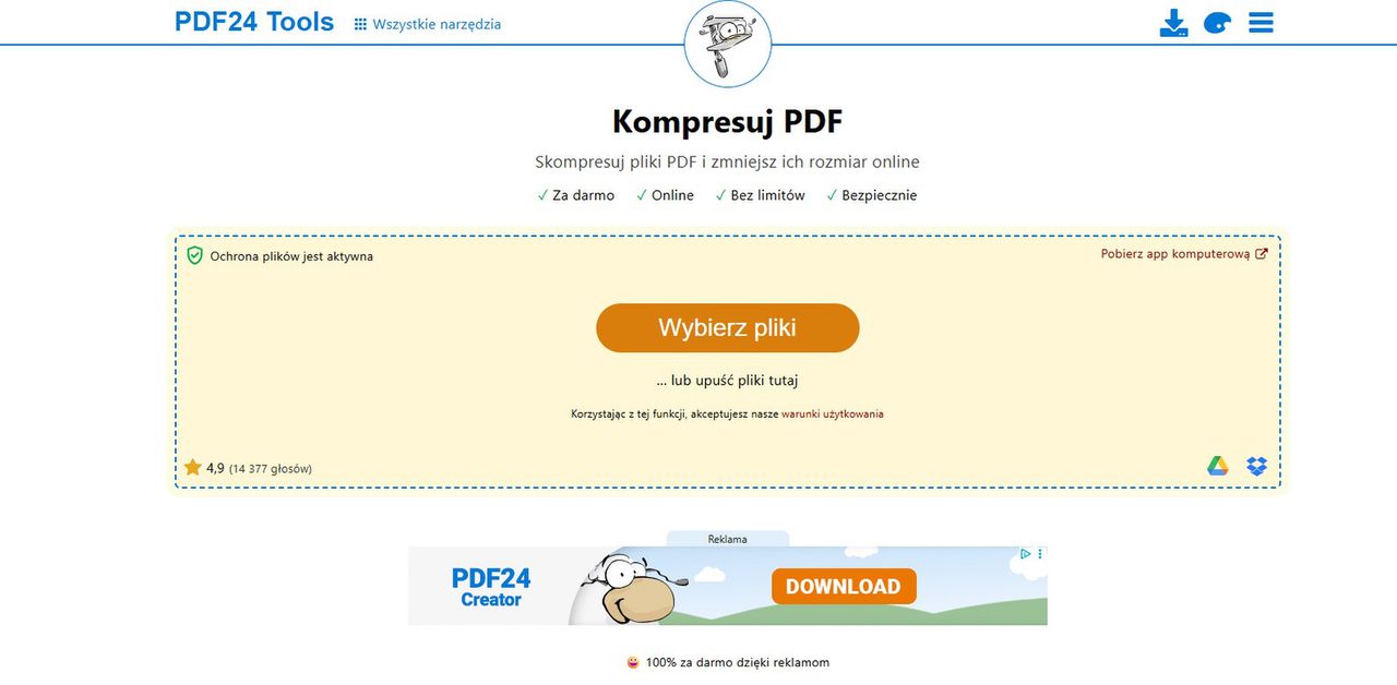 Strona kompresji plików PDF24 Tools