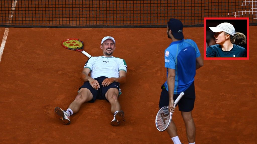 Internazionali BNL D'Italia 2023 - Day Fourteen
ROME, ITALY - MAY 21: Jan Zielinski (L) of Poland celebrates with partner Hugo Nys of Monaco after winning match point against Botic van de Zandschulp of Netherlands and Robin Haase of Netherlands during the Men's Doubles Final match on Day Fourteen of the Internazionali BNL D'Italia 2023 at Foro Italico on May 21, 2023 in Rome, Italy. (Photo by Justin Setterfield/Getty Images)
Justin Setterfield
atp tour tennis, bestof, topix