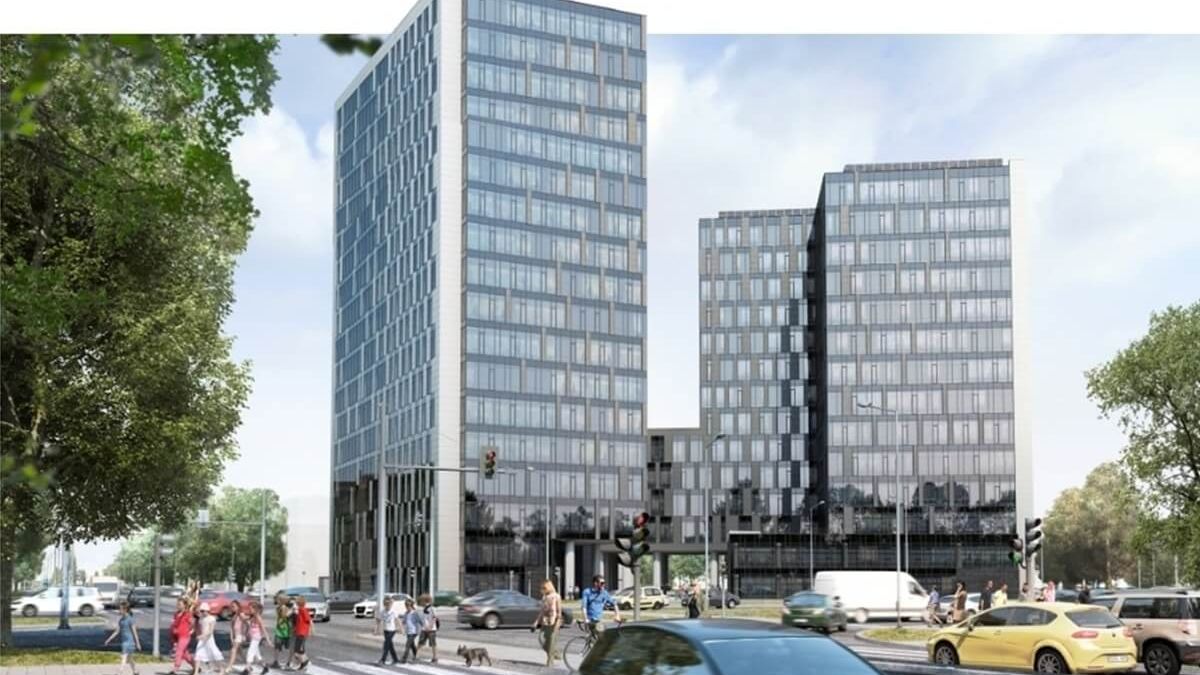 Wizualizacja 70-metrowebgo budynku mieszkalnego na terenie dawnej zajezdni MPK Lublin przy al. Kraśnickiej / ul. Nałęczowskiej
