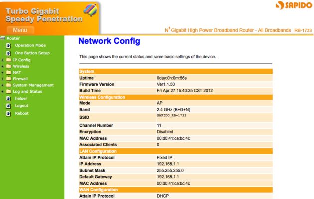 SAPIDO Turbo Gigabit Router RB-1733