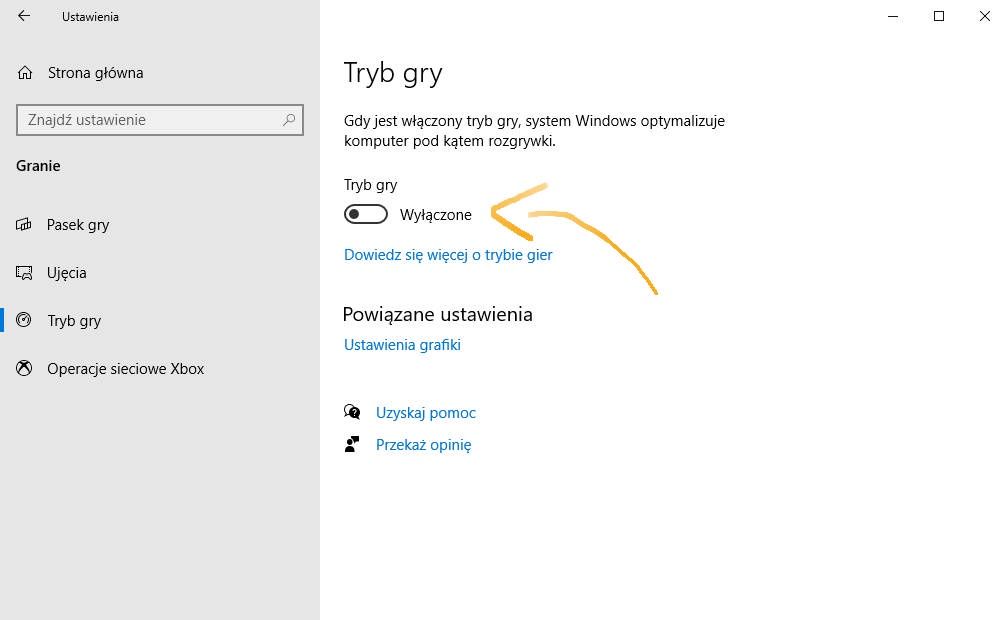 Windows 10 tryb gry