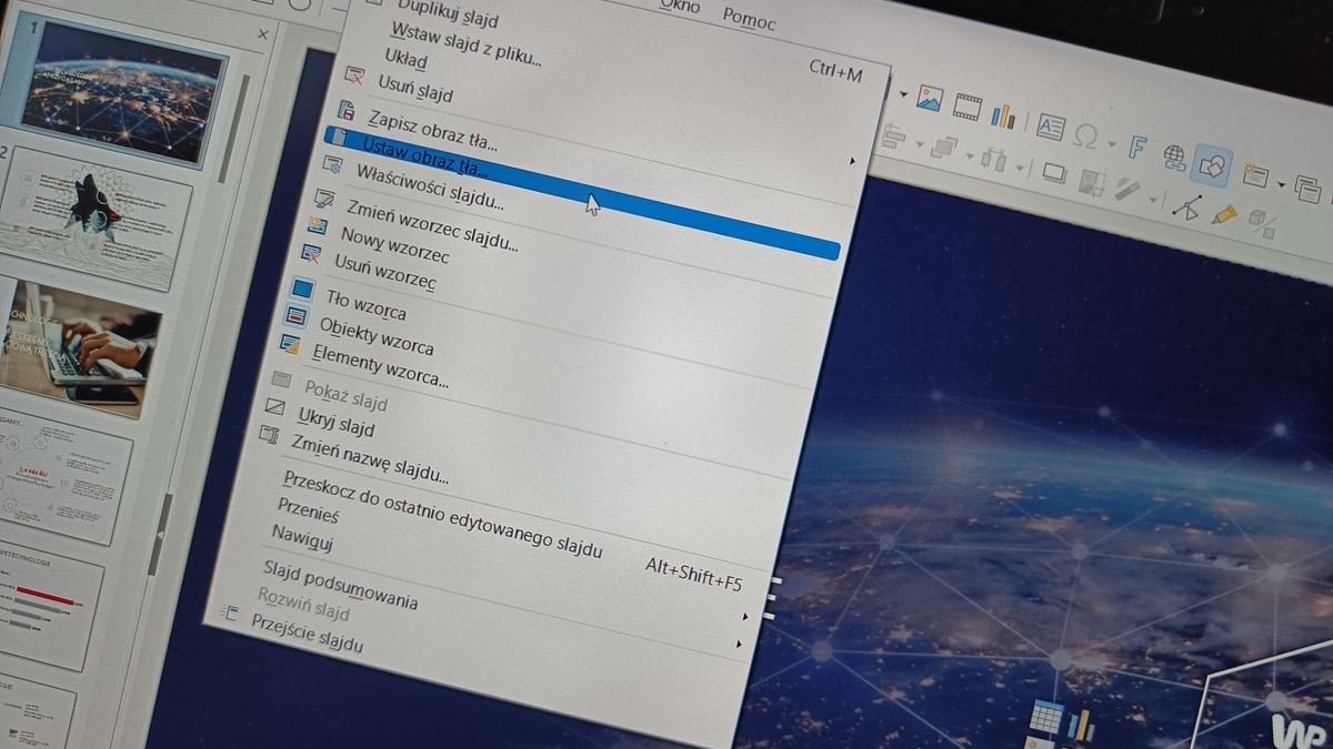Funkcja zmiany tła w programie LibreOffice.