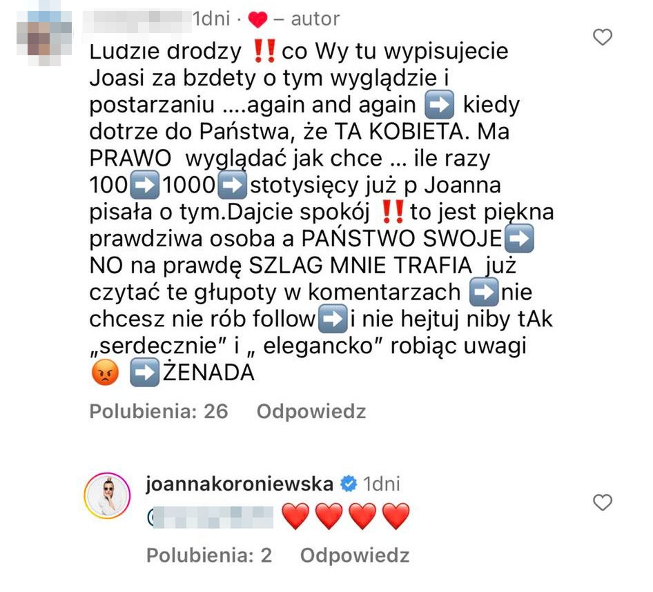 Komentarze pod filmikami Koroniewskiej