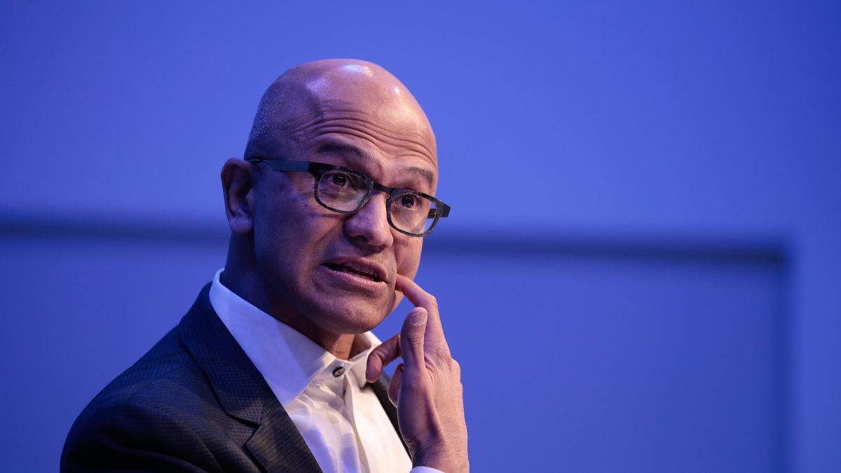 Satya Nadella, chief executive officer of Microsoft Corp., speaks during a panel session on day two of the World Economic Forum (WEF) in Davos, Switzerland, on Wednesday, Jan. 22, 2020. World leaders, influential executives, bankers and policy makers attend the 50th annual meeting of the World Economic Forum in Davos from Jan. 21 - 24. Photographer: Jason Alden/Bloomberg via Getty Images