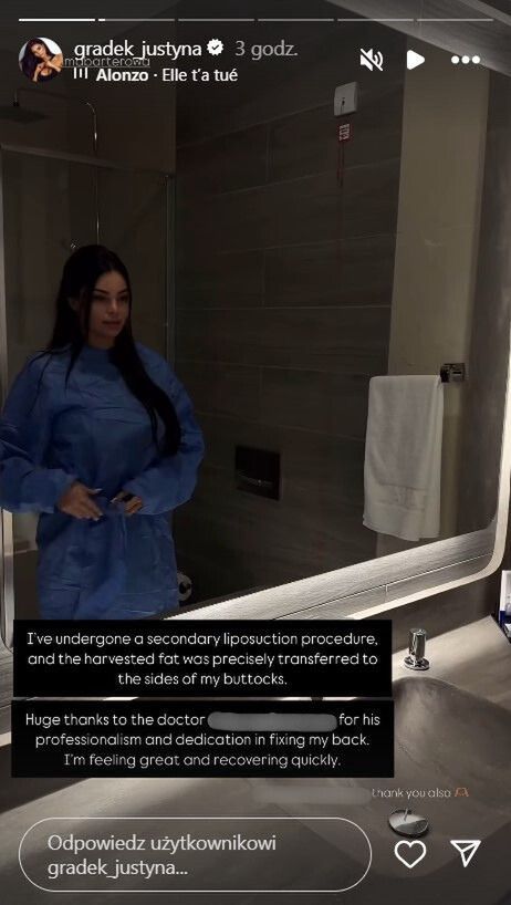 Justyna Gradek po zabiegu