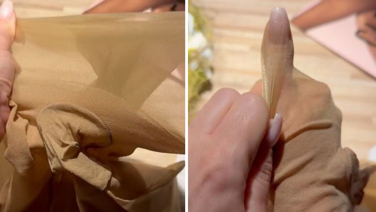 Influencerka jest zachwycona trikiem z rajstopami.