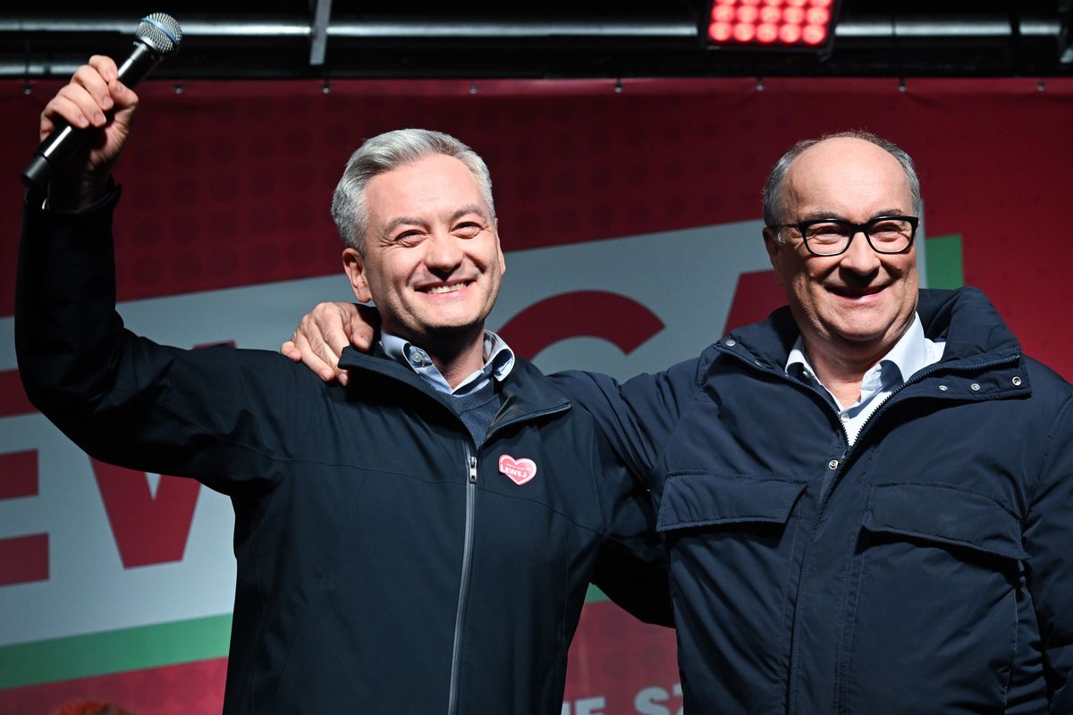 Włodzimierz Czarzasty i Robert Biedroń podczas kampanii samorządowej w kwietniu 2024