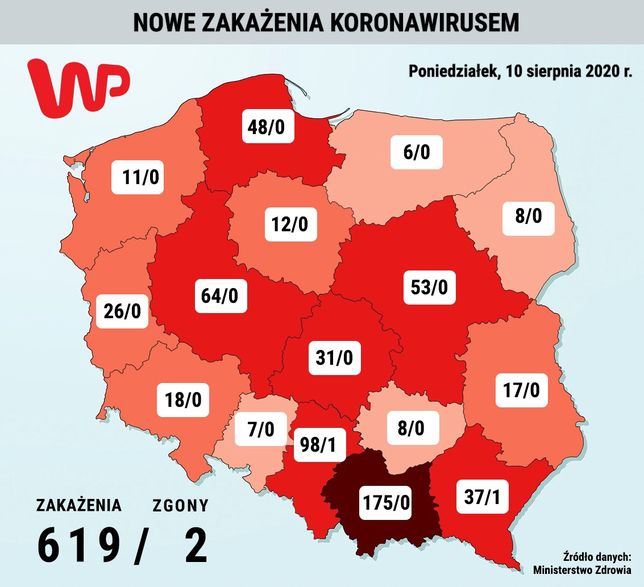 Koronawirus. Polska. Mapa zachorowań