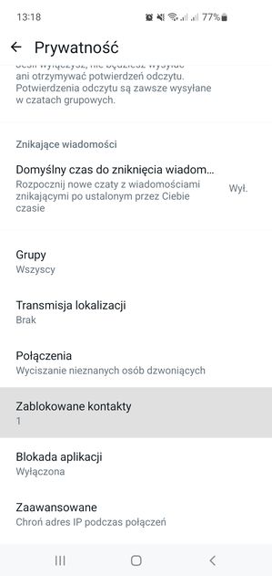 Zablokowane kontakty w ustawieniach WhatsAppa