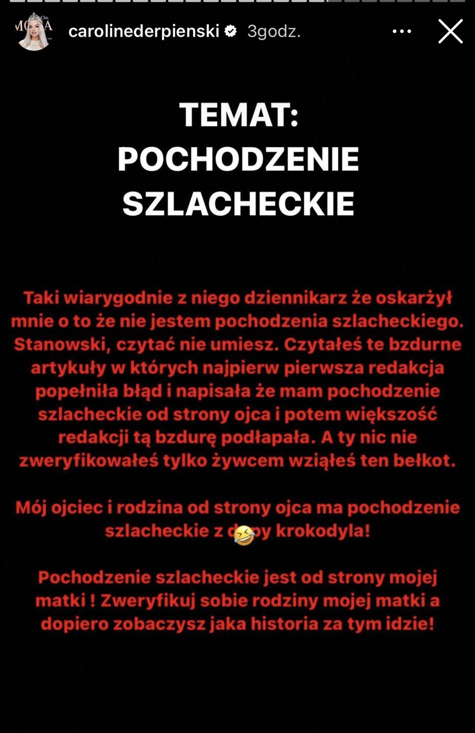 Caroline Derpienski reaguje na nowy film Krzysztofa Stanowskiego