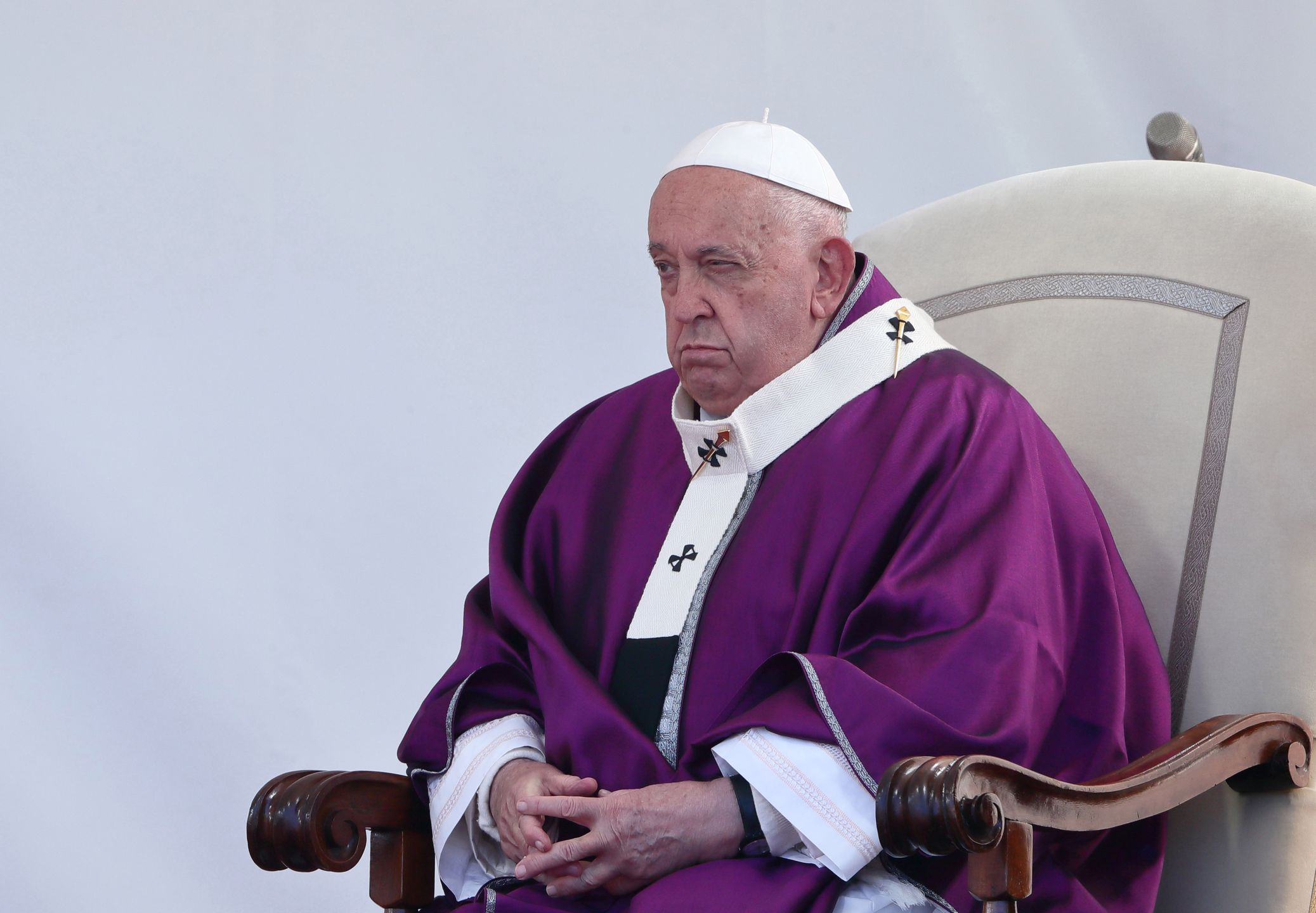 Pope Francis presides over the Holy Mass on the occasion of the commemoration of all the faithful departed at the Laurentino Cemetery. Rome (Italy), November 2nd, 2024 (Photo by Grzegorz Galazka/Archivio Grzegorz Galazka/Mondadori Portfolio via Getty Images)