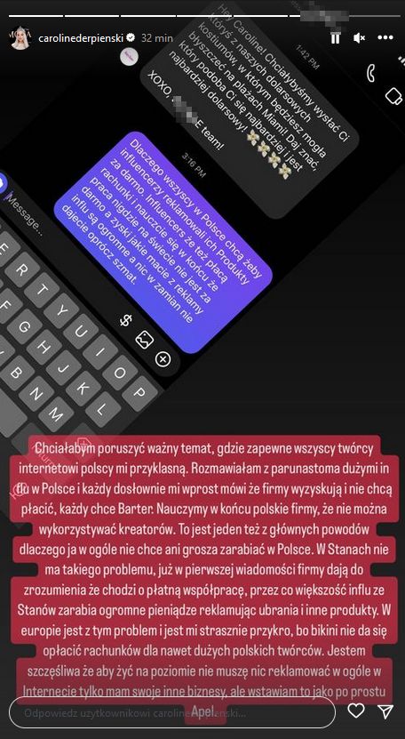 Caroline Derpienski apeluje do polskich marek