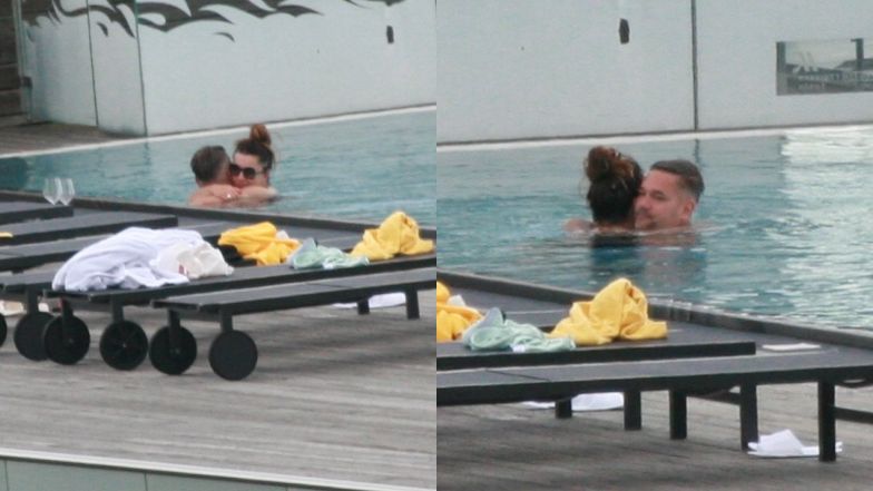 Beata Tadla z mężem w basenie