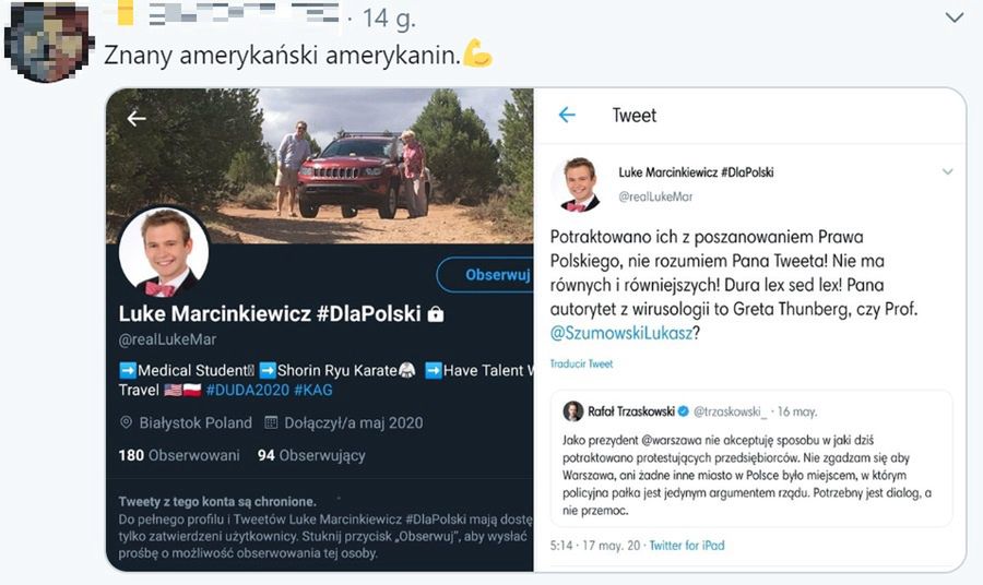 Fałszywy Amerykanin podpuszcza Trzaskowskiego