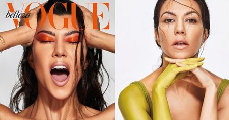 Kourtney Kardashian łapie się za głowę na okładce "Vogue'a"