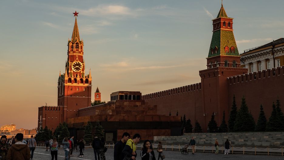Kremlin wall and clock tower are seen on Red Square in Moscow, Russia, on May 17, 2019. (Photo by Lorenzo Di Cola/NurPhoto via Getty Images)