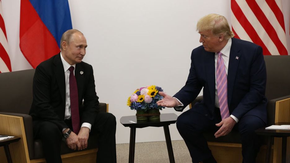 Russian President Vladimir Putin attends the G20 Osaka Summit 2019
OSAKA, JAPAN - JUNE,28 (RUSSIA OUT) U.S. President Donald Trump (R) and Russian President Vladimir Putin (L) attend their bilateral meeting at the G20 Osaka Summit 2019, in Osaka, Japan, June,28,2019. Vladimir Putin has arrived to Japan to partcipate the G20 Osaka Summit and to meet U.S.President Donald Trump.  (Photo by Mikhail Svetlov/Getty Images)
Mikhail Svetlov