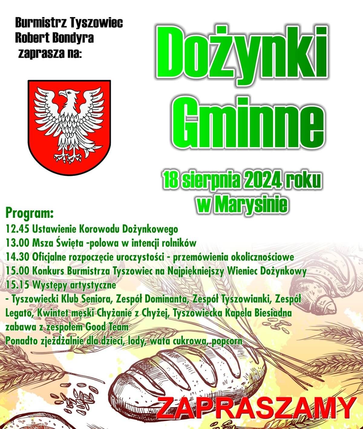 Dożynki w Marysinie 2024 - plakat, program wydarzenia