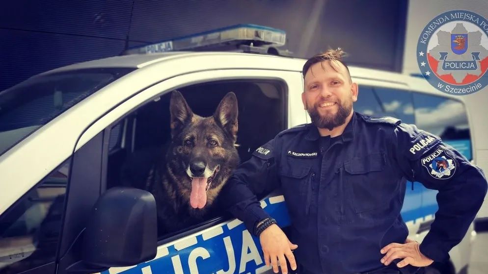 Pies Karzeł ze swoim opiekunem