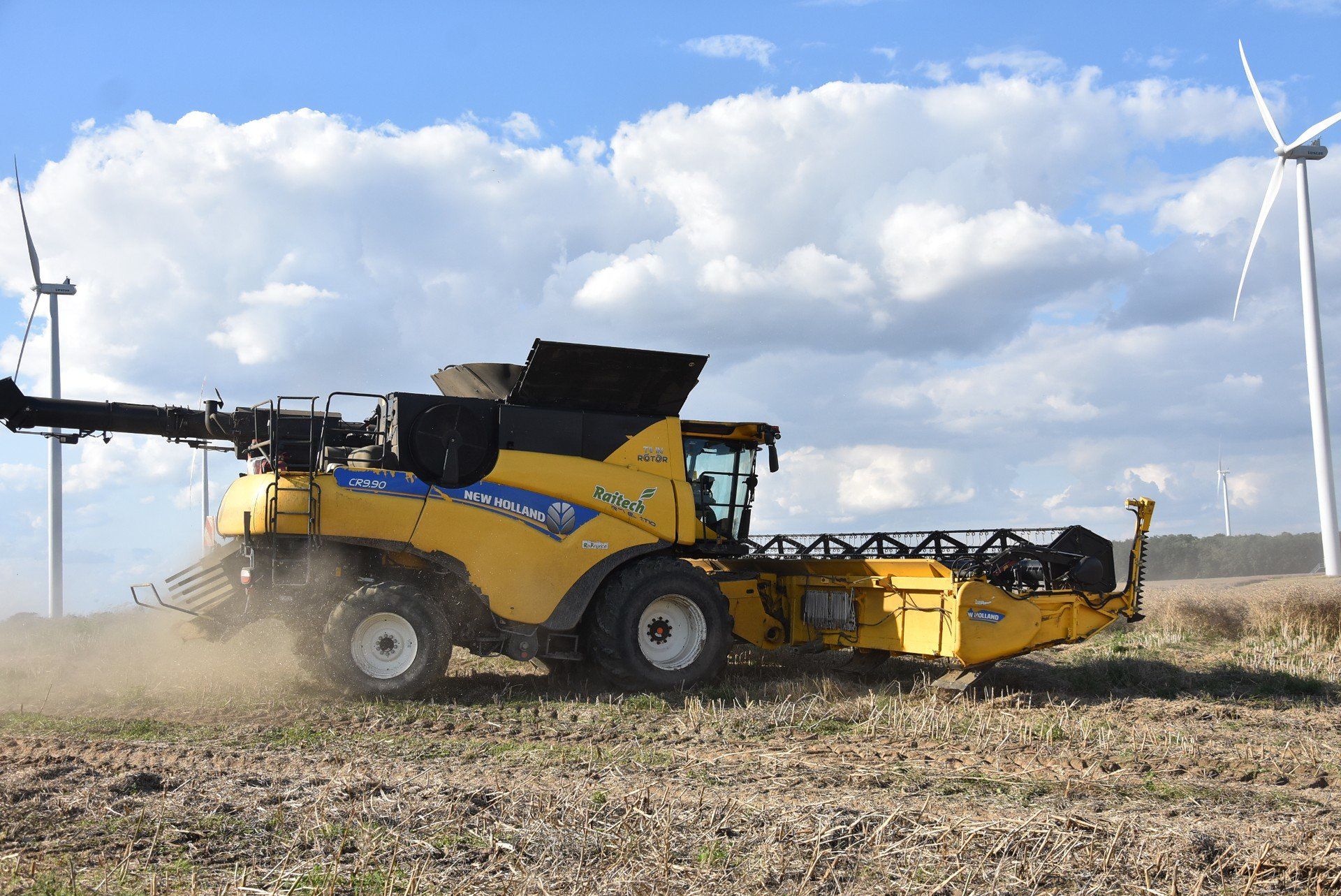Kombajn podczas zbioru rzepaku