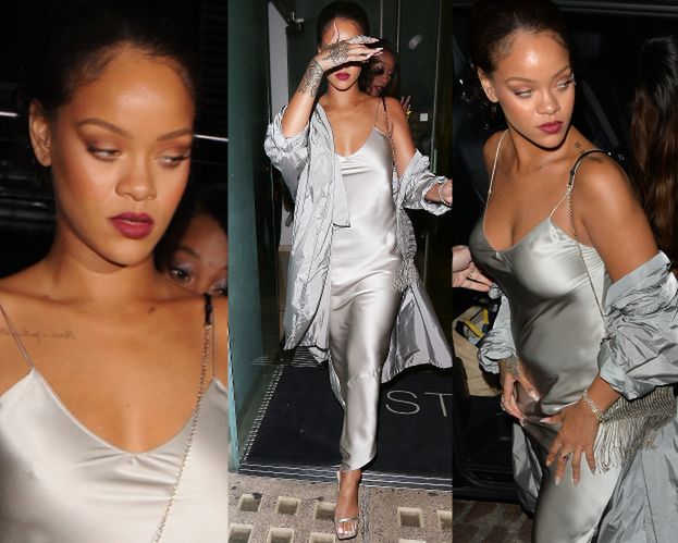 Rihanna imprezuje w srebrnej halce