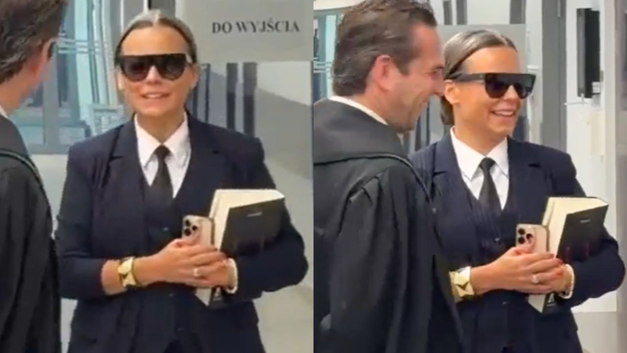 ROZEŚMIANA Anna Mucha przyszła zeznawać w sprawie Cichopek kontra Smaszcz. Humorek dopisywał (WIDEO)