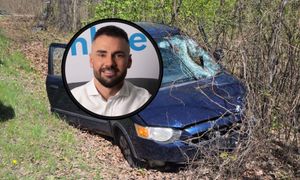 To auto potrąciło Litewkę. Szyba strzaskana. Połamany rower