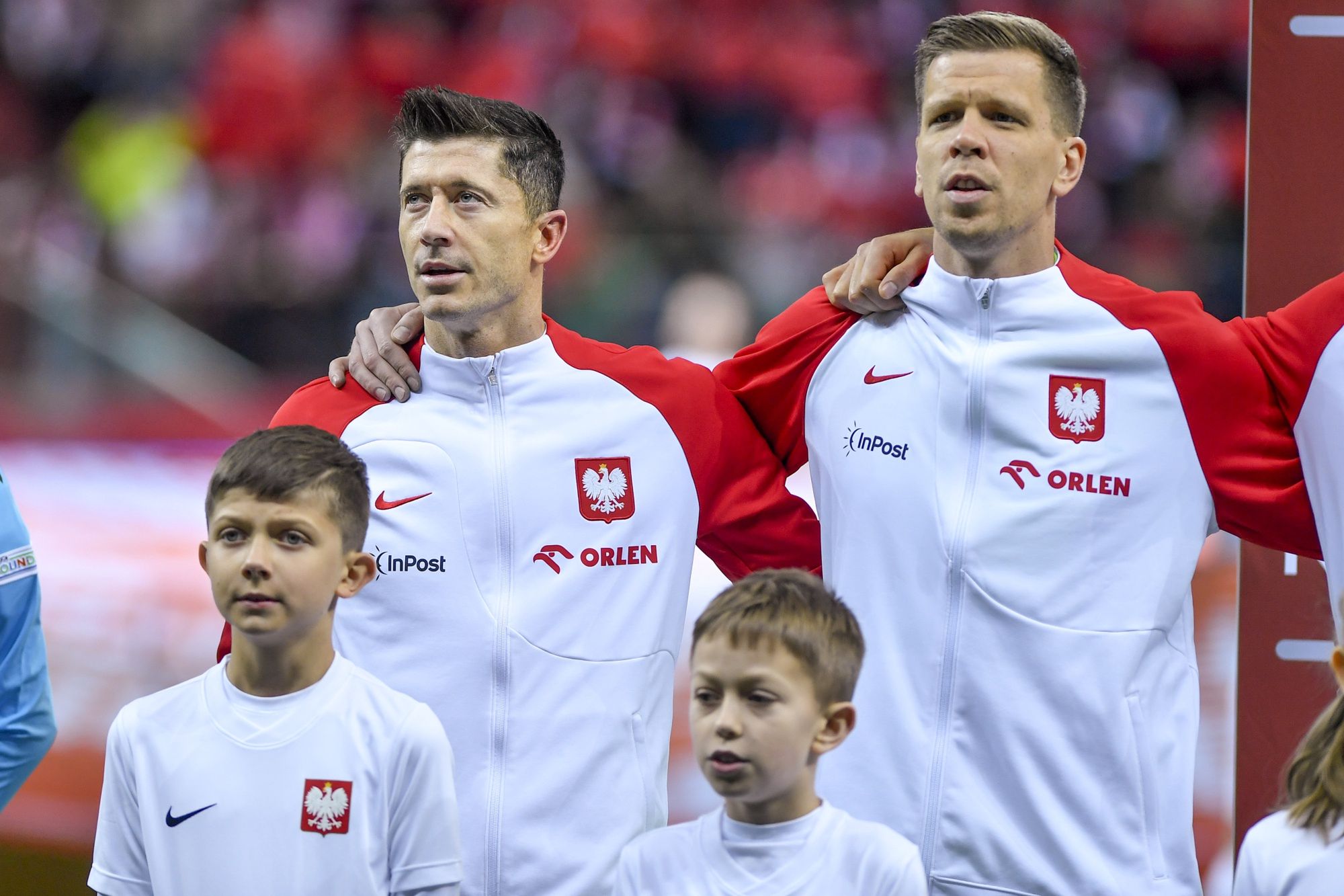 Robert Lewandowski i Wojciech Szczęsny w meczu przeciw Albanii